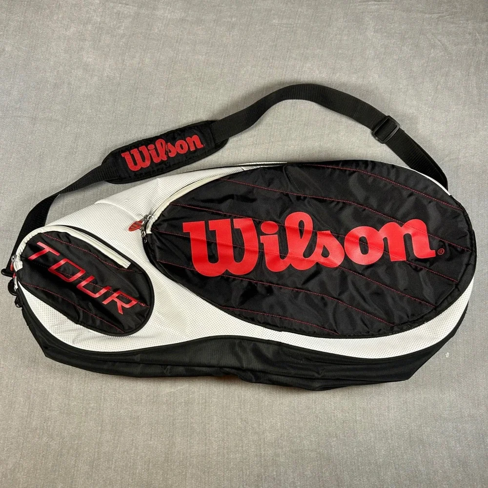 Wilson Tour Tennis Racket Bag Black White Red Padded Strap 3-Pack Carry Case